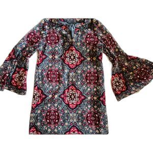 White House Black Market Medallion Boho Dress Bell sleeve Paisley Large